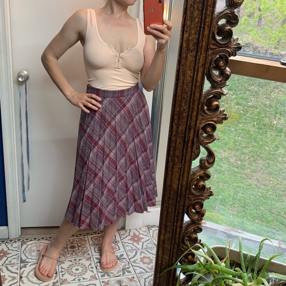 Vintage Wool plaid 70s pleat midi a-line skirt xs - Picture 6 of 9